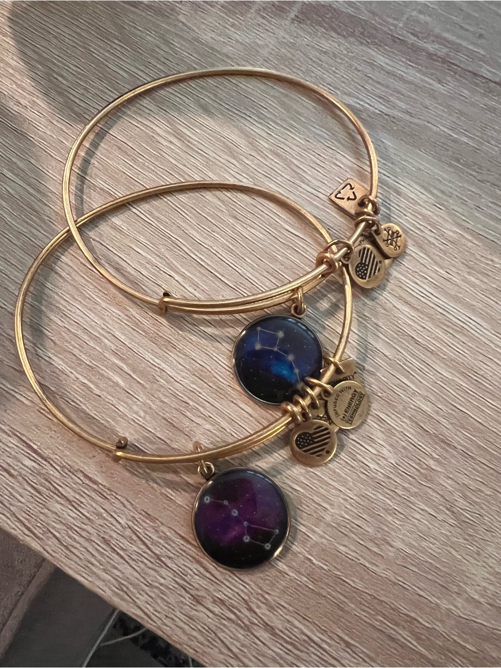Alex and Ani Gold-Tone Bangle Set with Blue and Purple Constellation Charms